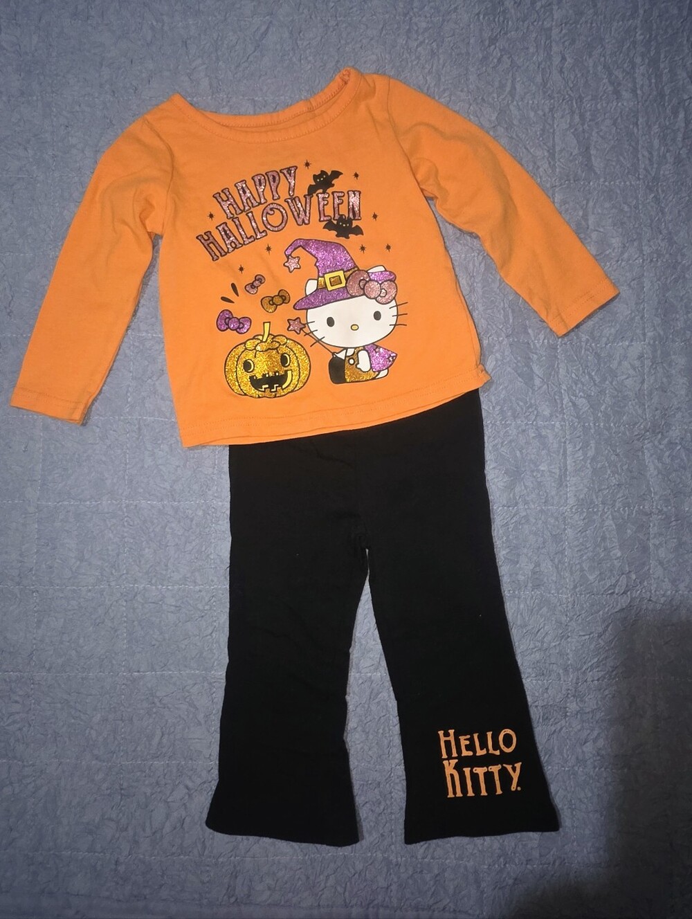 Hello Kitty Orange & Black Halloween Top and Pants Set